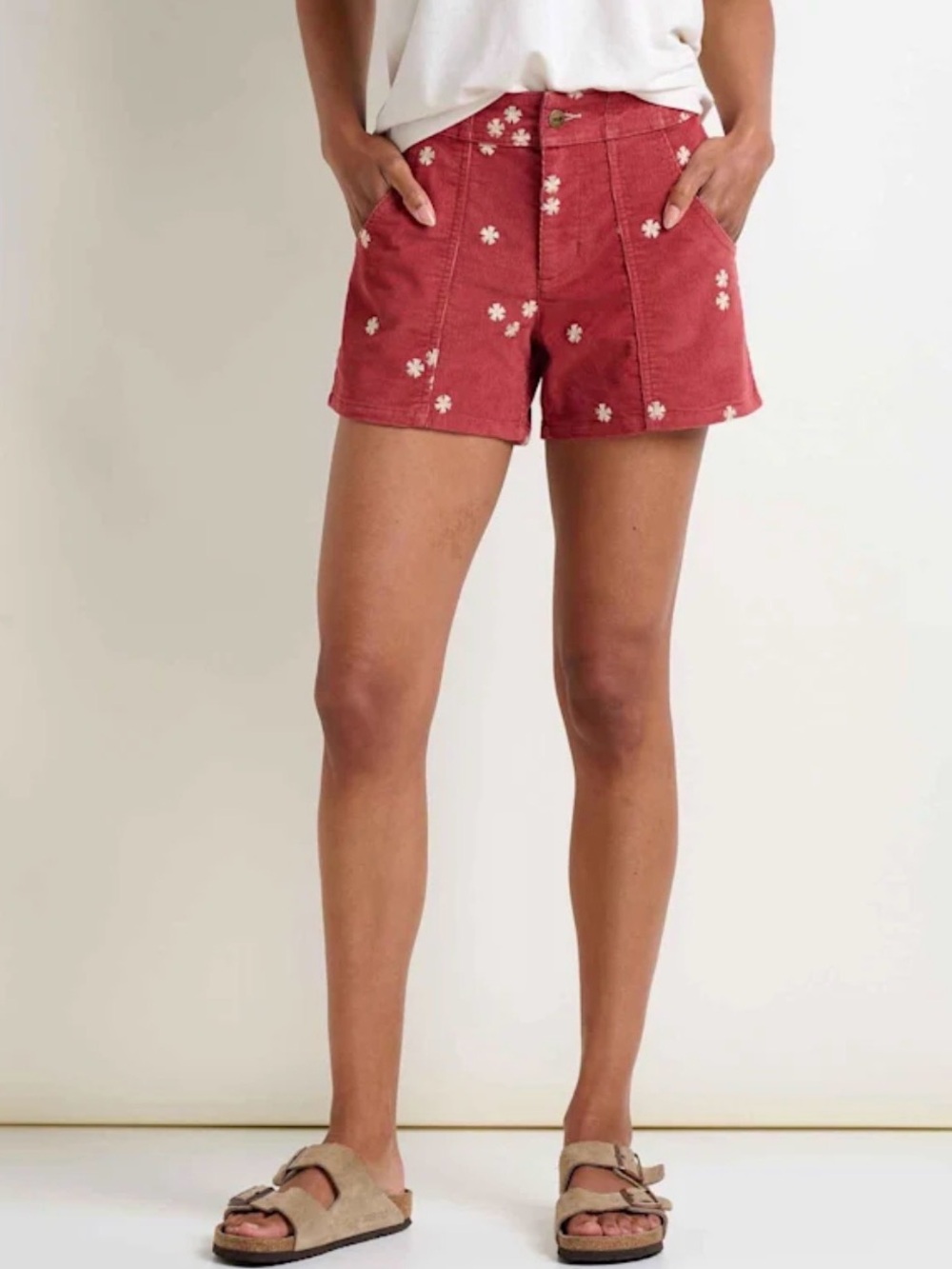 Toad&Co Red Floral Embroidered Bermuda Shorts